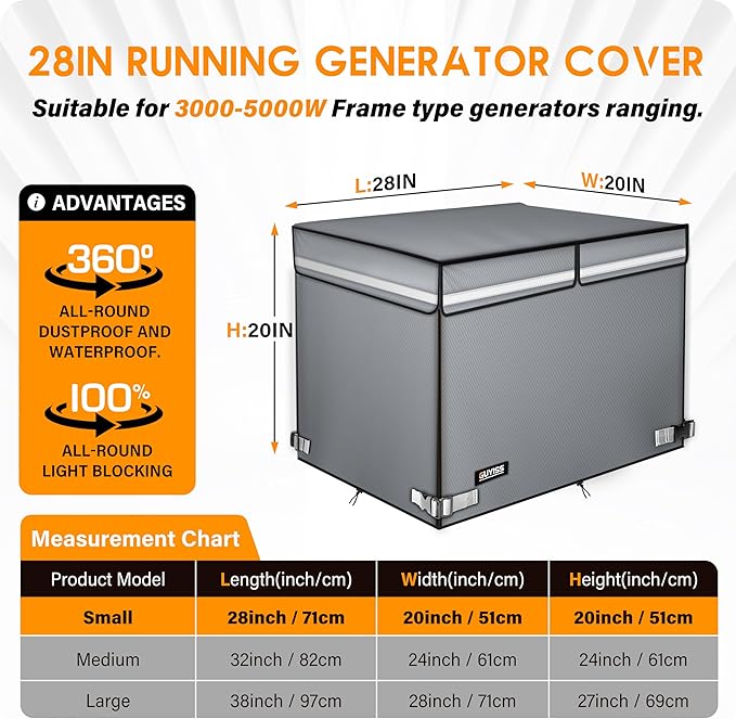 Generator Cover, 28 "L x 20" W x 20 "H Generator Covers while Running, 900D+210D 100% Waterproof And Tear-resistant Oxford Cloth. Fits Most 3000-4500 Frame Type Generators,Gray.