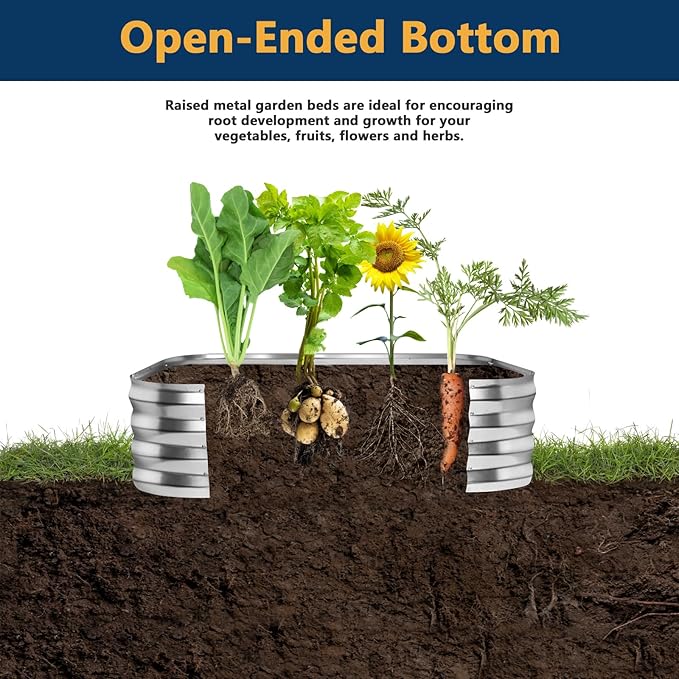RAYKEEP Galvanized Raised Garden Beds, Outdoor Raised Beds for Gardening, Oval Large Bottomless Metal Elevated Planter Raised Box Set for Vegetables, Fruits, Flowers (4x3x1ft)
