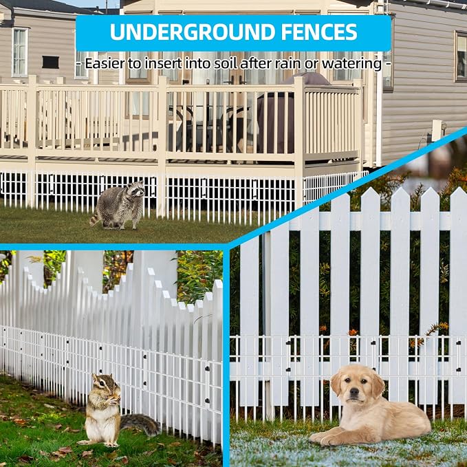 10 Panels Garden Fencing Animal Barrier, 17in (H) X 10.8ft (L) Dog Dig Fence Barrier, 1.25in Gap Rustproof Metal Garden Fence, Ground Defense Border Fencing for Outdoor, Yard, Patio, White