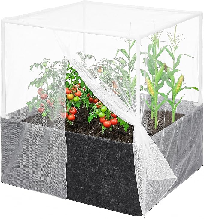 UNIFAMILY 2X2X1 FT Fabric Raised Garden Bed Kit, Breathable Raised Garden Bed with Cover, Garden Beds Outdoor with Plant Protection Mesh Netting for Vegetable, Flower, Herbs and Strawberry