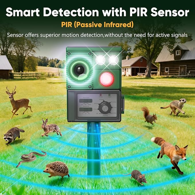 2026 Upgraded Solar Animal Repellent, Cat Repellent Outdoor, Squirrel Repellent, Deer Repellent Devices, Ultrasonic Pest Repeller Dog, Raccoon, Skunk, Rabbit, Rodent, Waterproof, Motion Detection