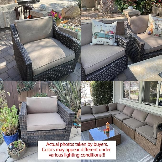 14Pcs Patio Cushion Covers Replacement Splashproof UV-Resistant Inelastic Covers with Zippers, Max Compatible 24.8x24.8x3.54inch Patio Cushion, for 7 Pcs Outdoor Patio Furniture Sets