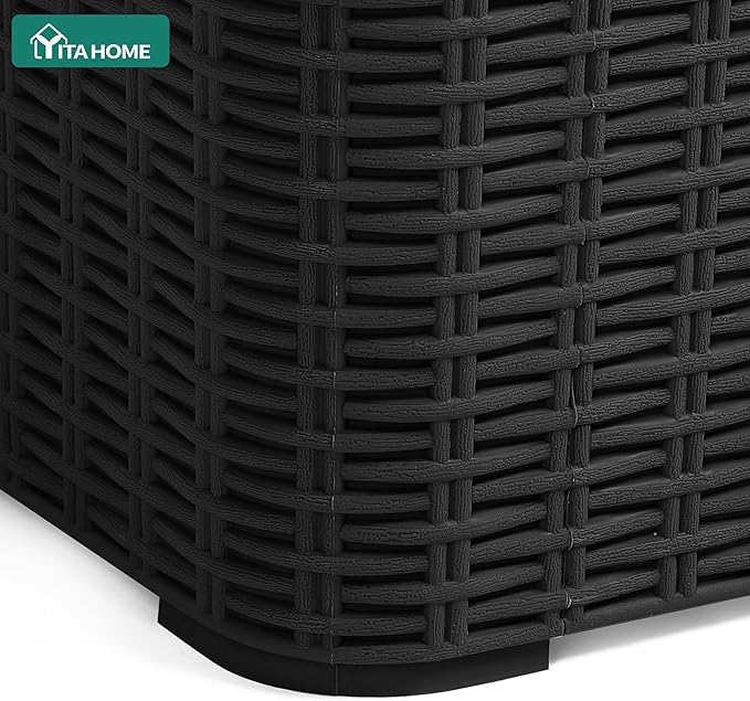 YITAHOME Outdoor Coffee Table with Extra Storage 11.5 Gallon Resin Rattan Side Table for Patio Decor,Cushions(Black) | Extra Storage, Patio Decor, Cushions