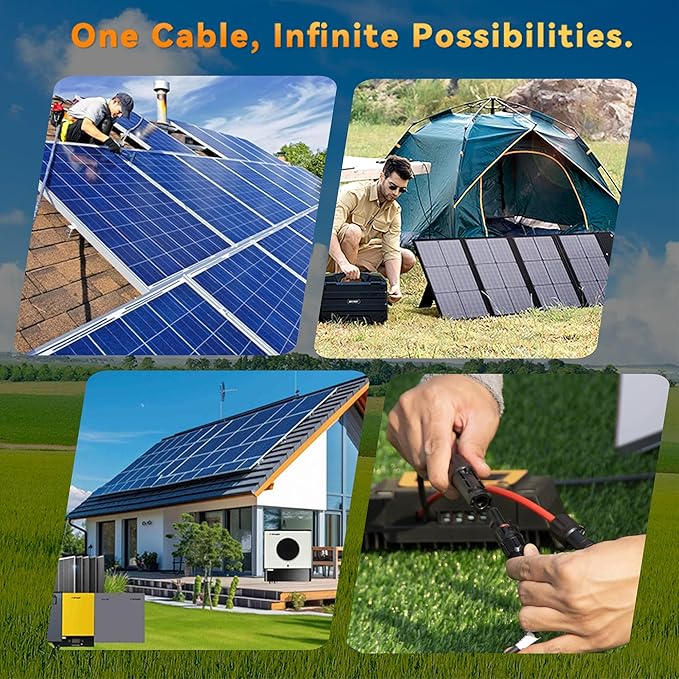 Solar Extension Cable 10 Gauge Solar Panels Wire 20Ft 10AWG (6mm²) PV Wire SJZSUNRUN Tinned Copper Wire with 2 Pairs Solar Connectors for Outdoor Automotive, Marine, (20Ft Black& 20Ft Red)