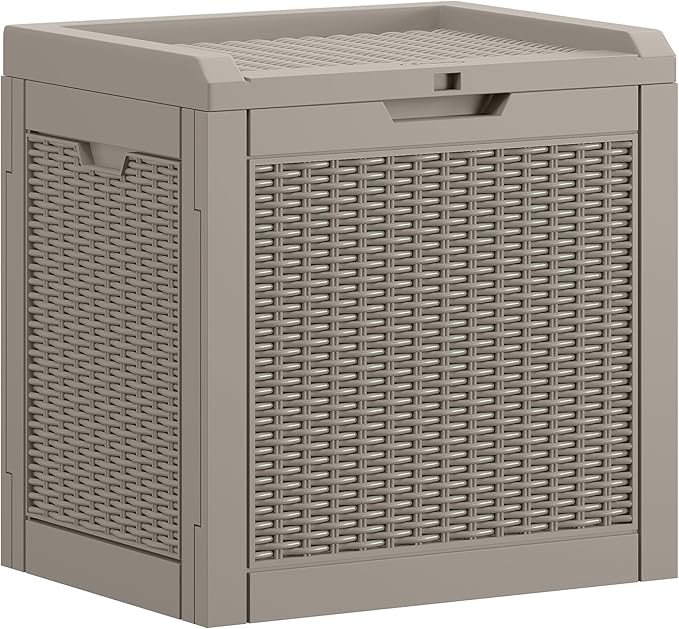 YITAHOME 35 Gallon Outdoor Deck Box, Lockable Waterproof Storage Box, Resin Storage Bin for Patio Cushions, Gardening Tools, UV Resistant, Brown