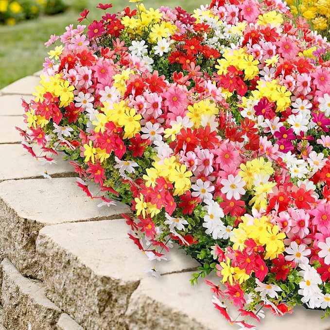 Thiccywoov 36 Bundles Artificial Flowers for Outdoors UV Resistant, Faux Greenery Flowers for Porch Planters Patio Window Box Farmhouse Garden Decor