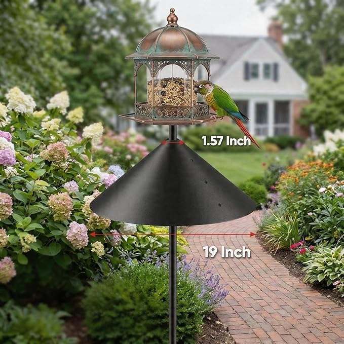 19-Inch Squirrel Baffle for Bird Feeder Pole, Outdoor Squirrel Proof Bird Feeder Guard, Rust-Free, Weather Resistant, Easy Install for Shepherd’s Hook, Bird House & Pole Mount