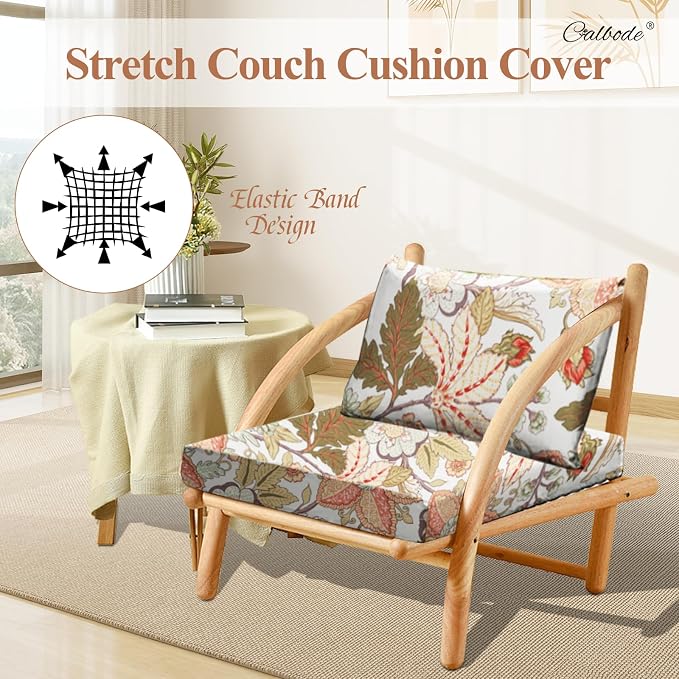 CALBODE 8Pcs High Elastic Digitally Printed Sofa Seat Cushion Cover, Soft & Comfortable Reusable Floral Print Stretch Couch Cushion Slipcover for Outdoor Furniture Protector Replacement(Cover Only