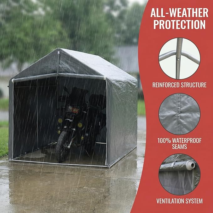 HOTEAGLE Outdoor Storage Portable Shed, 3/4 inch Thick Support Rods & Bolted Frame (Not Socket), Rolled Up Doors and Ventilation Window, Tent Garage 8 x 6 ft