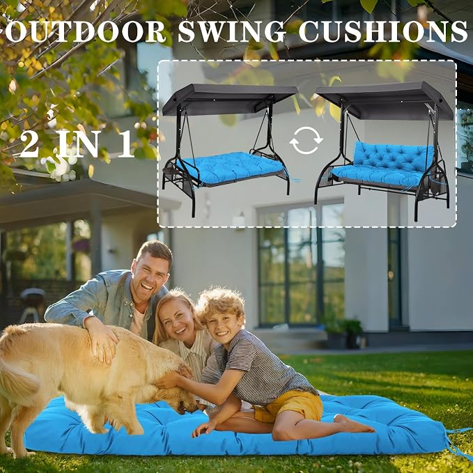 Porch Swing Cushions Outdoor, 5 Inch Thick Waterproof 2-3 Seater Replacement Swing Cushion with Backrest and Anti-Slip Ties, Perfect for Porch, Patio, Garden, Outdoor Bench Furniture, 40×40×5 Inch