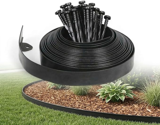 Gardzen 1.5" x 20' Landscape Edging Kit, No Dig Lawn Garden Border with 24 Pcs Spikes, Flexible Edging Border for Mulch Bed Pathway Paver