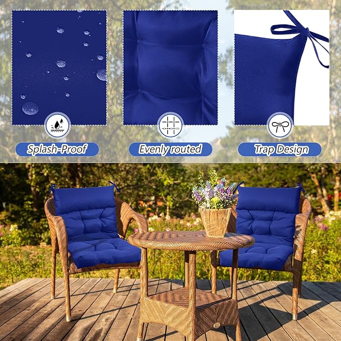 Sintuff 4 Pcs 44 x 21 x 4 Patio Chair Cushions Outdoor Chair Cushion Seat/Back Tufted Pillow with Ties Water Resistant Replacement Indoor Patio Furniture Outdoor Furniture (Solid Color,Navy)
