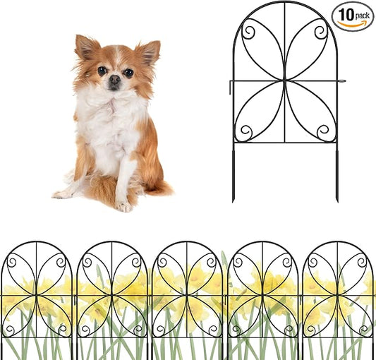 ShopLaLa Garden Fence Animal Barrier (10 Panels) 12in(L) x 24in(H) Rustproof Decorative Metal Wire Fencing Flower Bed Edging for Landscape, Animal Barrier Fencing Dogs Patio Outdoor Black Border Decor