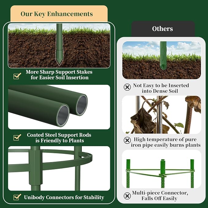 6 Pack Tomato Cages for Garden, 49" Tall Adjustable Heavy Duty Rust Resistant Tomato Trellis, with Upgraded Coupler for Raised Beds & Pots, Plant Stakes and Supports for Climbing Vegetables, Flowers