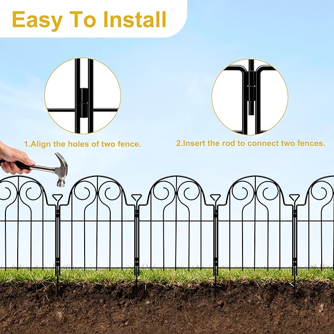 Decorative Garden Fence 17in x20ft, 20 Panels Rustproof Metal No Dig Fence Animal Barrier, Arched Flower Bed Edging Ornamental Wire Border Panel Fencing for Yard Patio Outdoor Decor