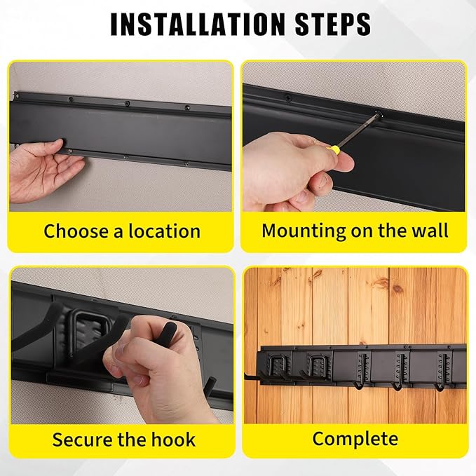 Garvee 64 Inch Garage Tool Organizer Wall Mount, Heavy Duty Garden Tool Storage Organization with 12 Adjustable Hooks, 16 Pack Yard shed Tool Organizer System for Shovel Rake Broom Ladders