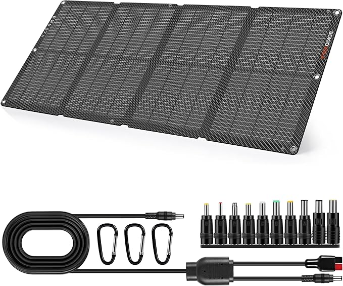 SOKIOVOLA 60W Portable Solar Panels NextGen Foldable Solar Panel Charger Kit 25% Efficiency with DC USB-C USB-A Output ETFE IP68 Waterproof Solar Panel for Travel Outdoor Camping RV Trip