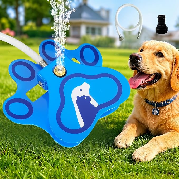 Outdoor Dog Water Fountain for Dogs, Paw Activated Dog Drinking Fountain, Aluminum Step-On Automatic Pet Water Dispenser with Sprinkler Fun, Self-Service Fresh Water Fountain for Yard & Outside