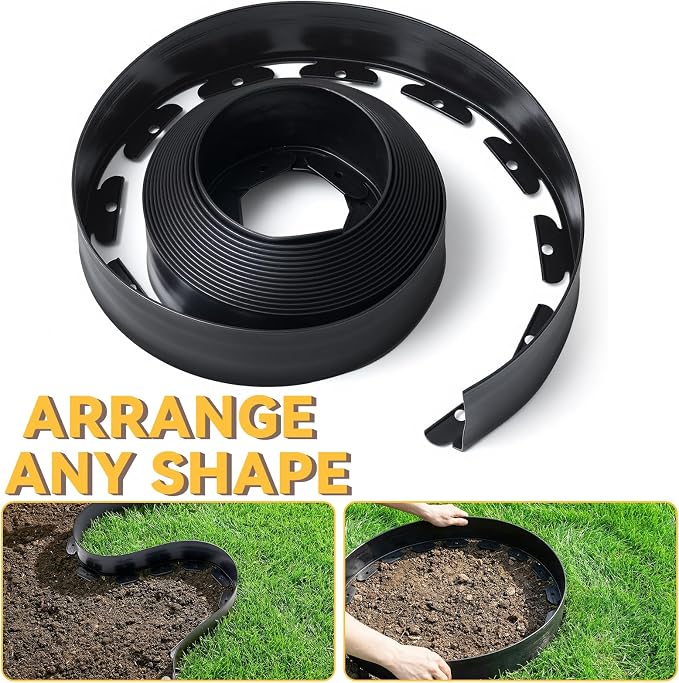 GOTGELIF Landscape Edging Border Kit No Dig, 3'' x 40FT, Black Garden Edging with 45 U-Shaped Nails for Lawn, Flower Beds, and Yard Borders