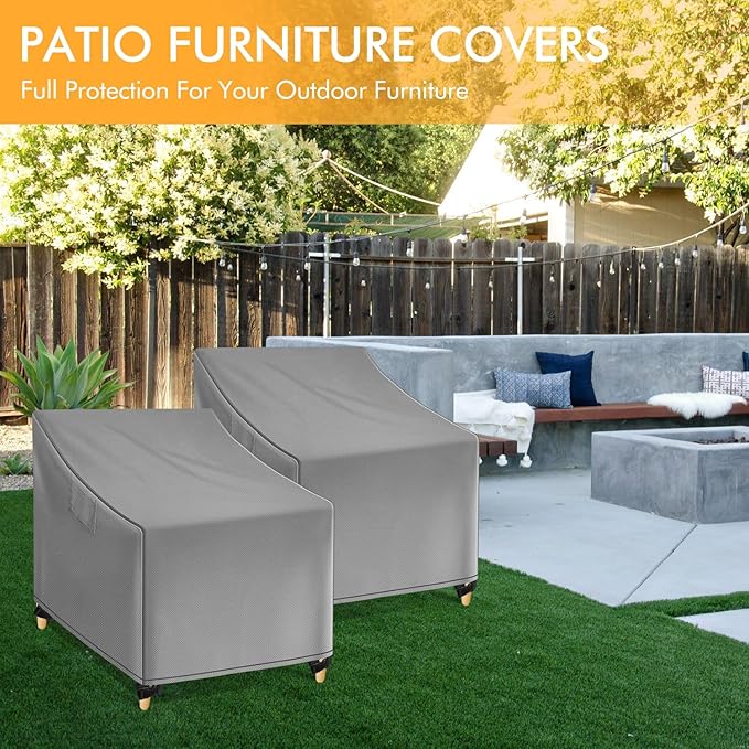 WLEAFJ Outdoor Adirondack Chair Covers Waterproof, Gray Lawn Patio Furniture Covers, Heavy Duty Wicker Garden Sofa Chair Cover, 2 Pack - 32" W x 37" D x 36" H
