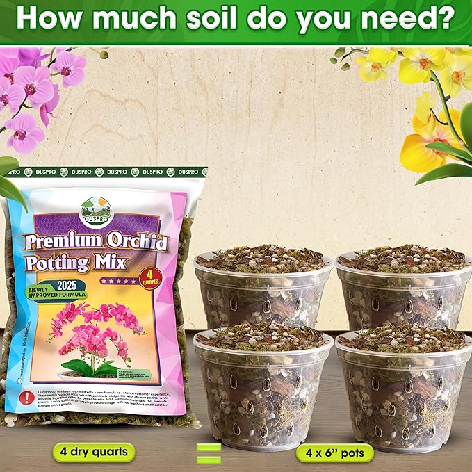 [Upgraded] DUSPRO Orchid Potting Mix for Repotting with Forest Moss, Pine Bark, Perlite & Pumice, Orchid Bark Potting Mix,Orchid Repotting Soil, Drainage Indoor Potting, Orchid Pot Not Included, 4 QT