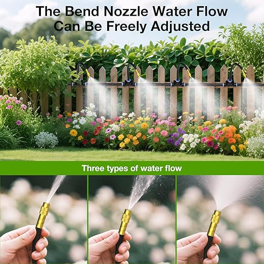 MIXC 100Ft 1/4" Drip Irrigation System,2026-Upgrade Garden Irrigation Kit with 16pcs Adjustable Copper Nozzles,Automatic Atomizing Watering Sprinkler System for Outdoor,Raisedbed,Lawn,Greenhouse