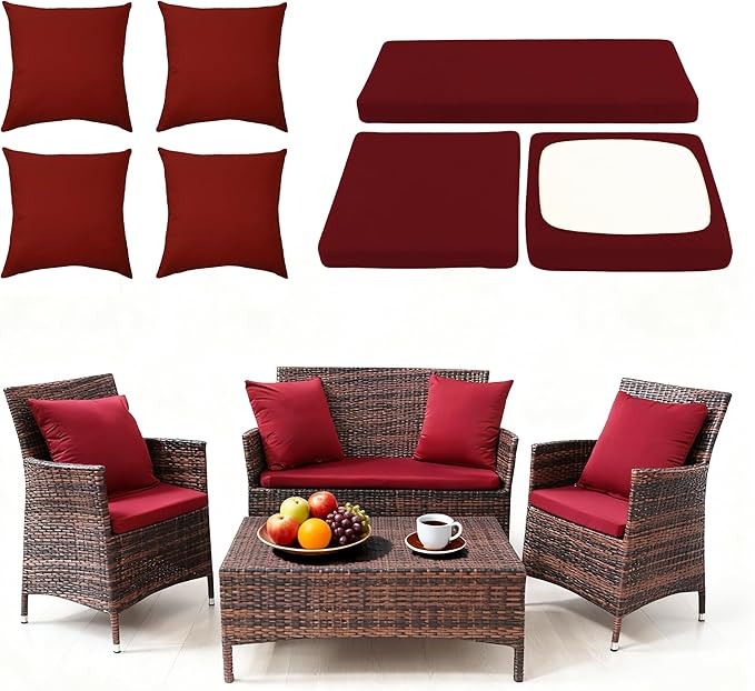 Waterproof 3-Piece Patio Sofa Cushion Cover Set - Replacement Covers for Outdoor Wicker Furniture, Bench & Seat Cushions with 4pcs Throw Pillow Cover