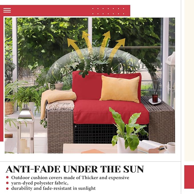 Mindsoft 8 Pcs 24"x24" Patio Cushion Covers Outdoor Cushion Covers Replacement High UV Resistant Anti Slip Waterproof Patio Chair Seat Slipcovers for Outdoor Furniture(Red)