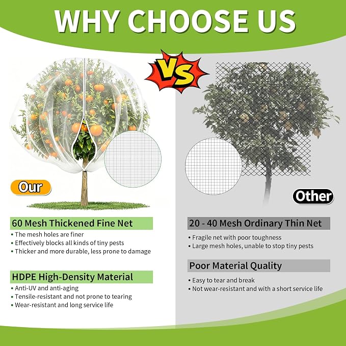 15×15FT Extra Large Fruit Tree Netting with Double Zipper and Drawstring, Durable Mesh Cover for Birds Squirrels Deer & Cicadas, Reusable Plant Protection Net for Garden Bushes