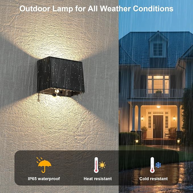 T-SUN Solar Motion Sensor Wall Light Outdoor, Dusk to Dawn Solar Lantern Sconce with 3 Lighting Modes, Wireless Exterior Porch Light Fixture for Fence Patio Yard Garage Garden