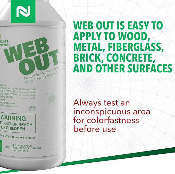 Nisus Web Out Cobweb Eliminator and Repels Spiders, Ants, Mosquitoes, Cockroaches, Aids in Web Control, Ready-to-Use Biodegradable Spray, 1 Quart