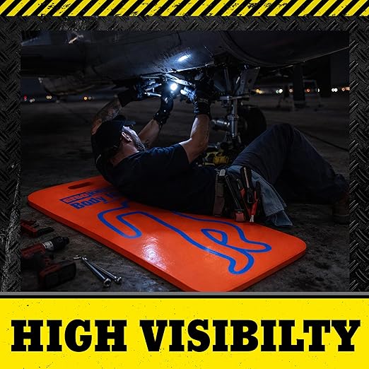 High Visibility Orange Body Mat – 41" x 17" Extra Thick 1” Anti-Fatigue Foam Work Mat | Heavy-Duty Closed-Cell Body Pad for Mechanics, Aircraft Maintenance, Garage & Industrial Work