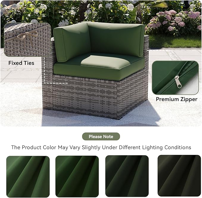 Aoxun 14pcs Patio Cushion Covers Replacement, Waterproof Outdoor Furniture Cushion Covers with Zipper and Non-Slip Bottom, Patio Sofa Couch 3 Sizes for Patio Sectional, Covers Only (Green)