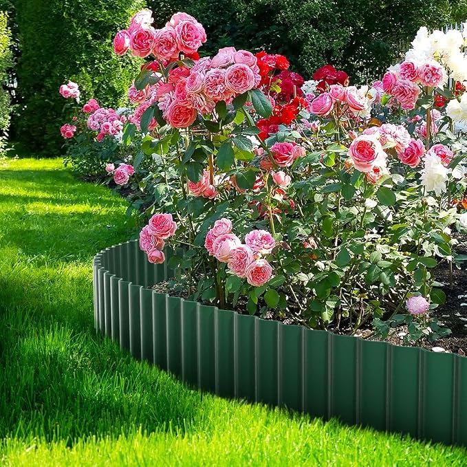 LAVEVE Corrugated Metal Garden Edging 8" x 20Ft, Landscape Edging Border for Lawn, Flower Bed, Garden Fence, Paver Edging (Green)