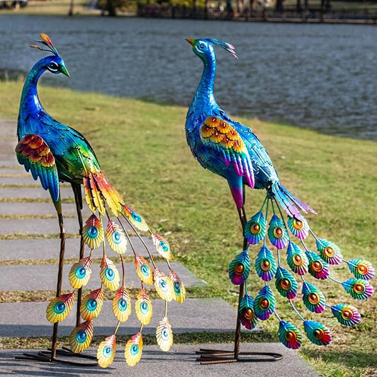 Kircust Metal Peacock Garden Statue and Sculpture, | Peacock Yard Art Lawn Decor Large Bird Garden Sculptures & Statues for Patio, Backyard, Pond, and Home Decoration