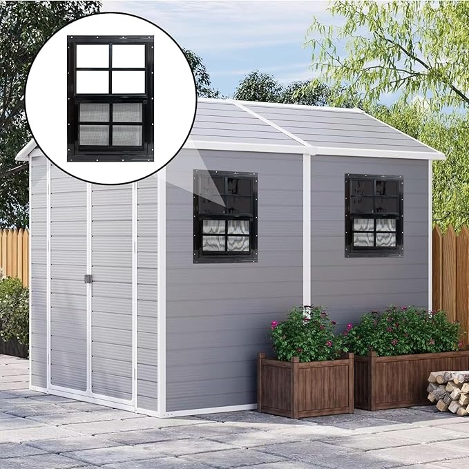 Yuzzy 12" x 18" Shed Windows with Tempered Glass and Fiberglass Screen, 2 Pack Small Sliding Windows for Shed, Chicken Coop, Playhouse, Household, Garage, Barns (Black)