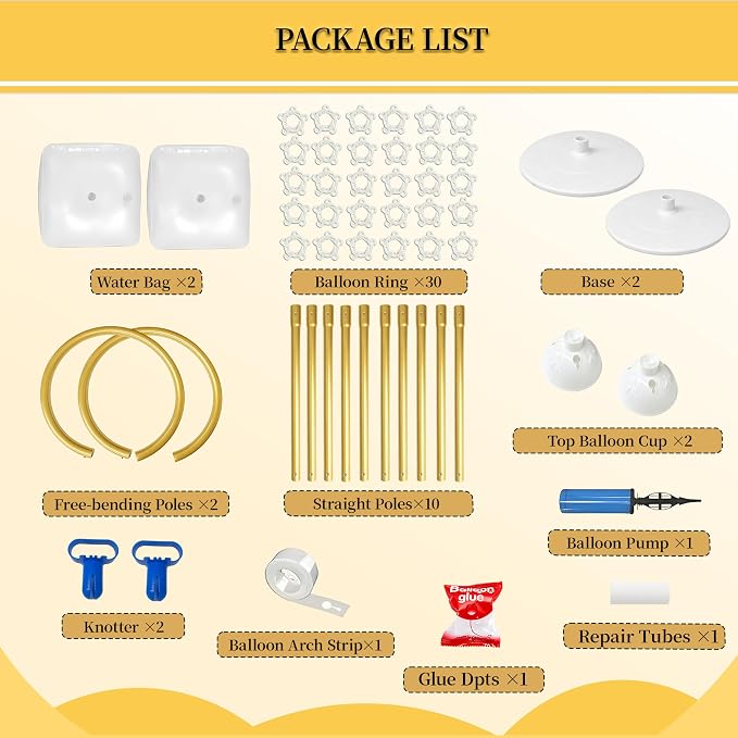 Balloon Arch Kit,Adjustable 8.2FT & 6FT Half Balloon Arch Stand with Base for Birthday Wedding Baby Shower Graduation Party Decorations(Gold)