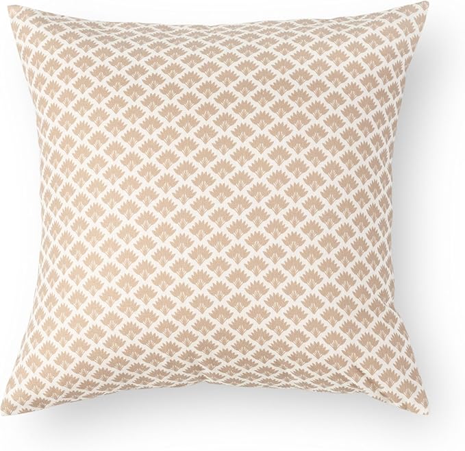 Crumbs Home Modern Farmhouse Fall Linen Indoor Outdoor Throw Pillow Cover Only, 20"x20" Water Repellent for Patio, Backyard, Couch, Ivory Cream Ravenala Palm Tree
