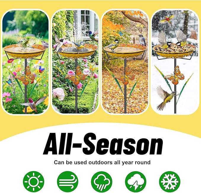 35In Metal Bird Bath for Outdoors, Easy to Clean Birdbaths with Removable Bowl Stable Upgrades Stake, Freestanding Bird Baths Feeder Bowl for Outdoors Garden Patio Yard Lawn Decor (Yellow)