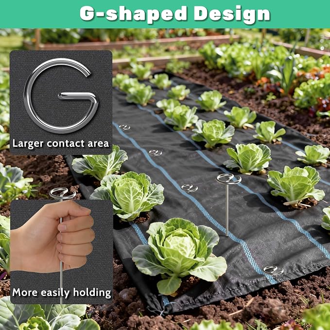 12 Inch 8 Gauge Circle Top Landscape Fabric Staples, HKKZYT 100 Pcs Galvanized Landscape Fabric Pins, Gardening Essentials Garden Weed Barrier Stakes Sod Staples for Outdoor