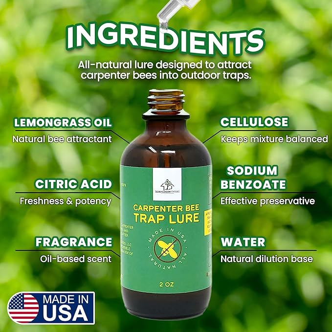 Donaldson Farms Carpenter Bee Attractant – Natural Bee Trap Lure for All Trap Types, Gentle on Honeybees, All-Year-Round Formula, 2oz