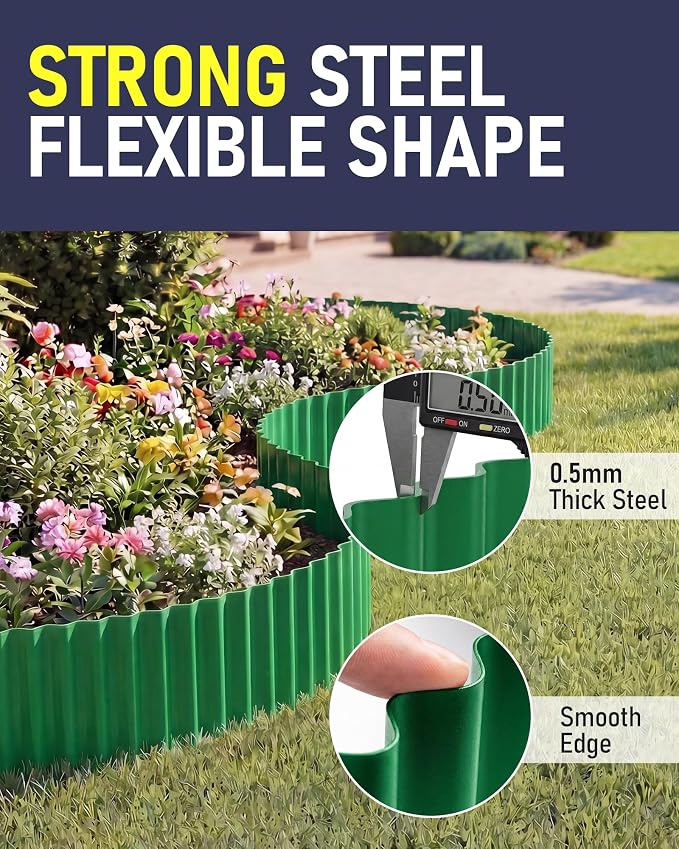 Corrugated Metal Garden Edging, 6"×40Ft Durable Landscape Border for Garden, Lawn, Flower Beds and Paver Edging (Green)