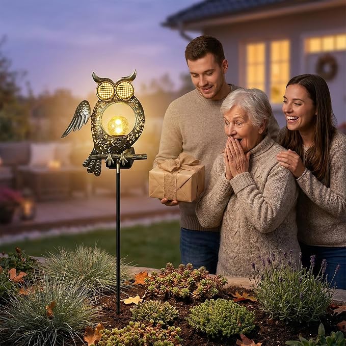 Solar Owl Light Outdoor Waterproof, Animated Owl Solar Lantern with Blinking & Moving LED Eyes, Garden Decor Solar Powered Light for Yard Patio Pathway, Owl Lover Gift