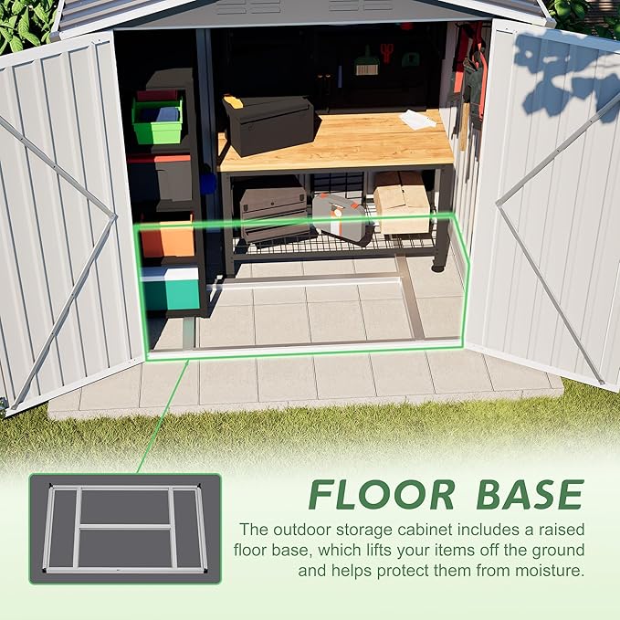 KEIKI Storage Shed 6x4 FT, Small Metal Tool Shed for Outdoor Storage, Galvanized Steel Garden Shed with Lockable Doors for Patio, Backyard, Lawn, Dark Grey