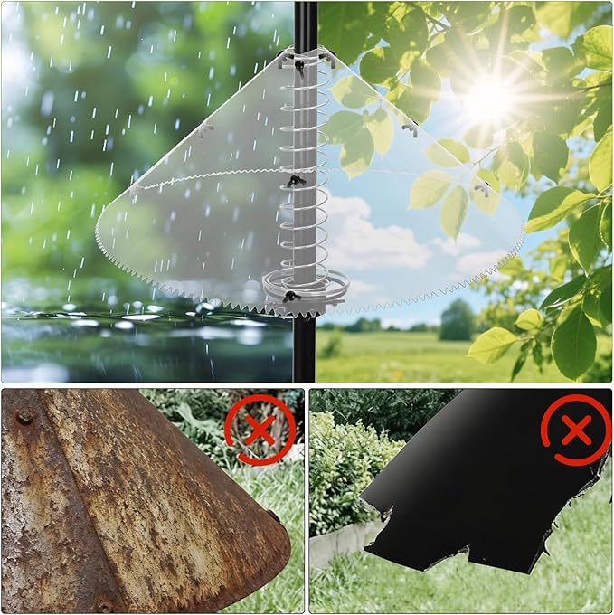 Squirrel Baffle for Bird Feeder Pole, Squirrel Guard with Mounting Bracket, Spring-Supported and Spiked Edge, for 1x1 Post, 19-Inch, Clear