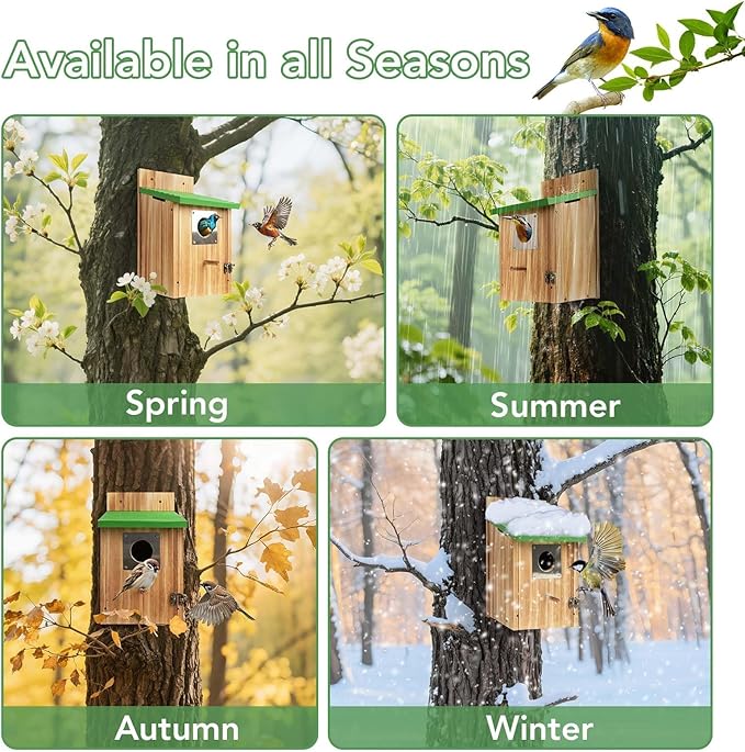 Bird Houses for Outside - Cedar Bluebird Houses with Metal Predator Guard, Birdhouse for Wren Bluebirds Finches Swallows, Carbonized Wooden Birdhouse