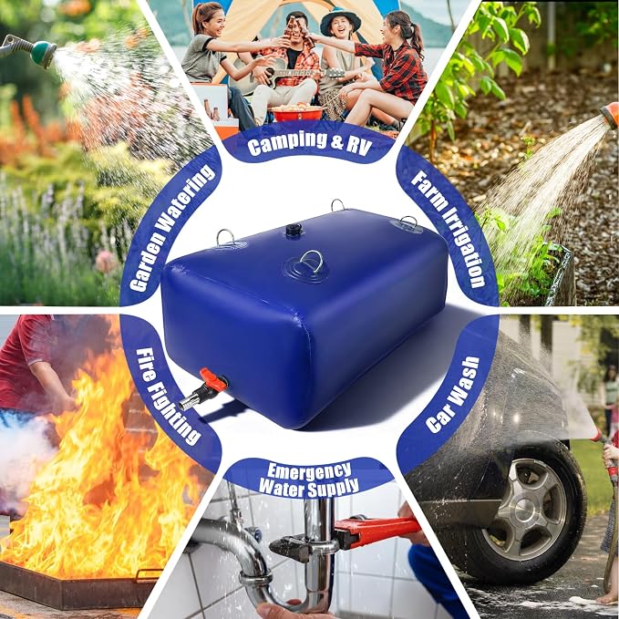 400 L/105.7 Gallon Water Storage Bladder, Foldable Portable Water Bladder Tank, Large Capacity Water Bag Container for Camping, Truck, RV, Emergency, Outdoor-Blue