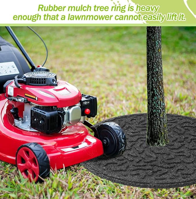 Peryiter 8 Pcs Rubber Mulch Tree Ring, Heavy Duty Rubber Mulch Mat, Tree Protector Weed Barrier Mats, Round Root Barrier for Root Protection Weed Grass Control (24 Inches)