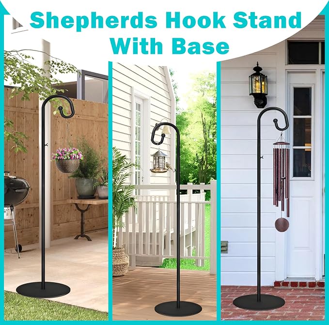 76" Shepherds Hooks for Outdoor- 3/4 Inches Thicken Wind Chimes Hanger | 6.6 lbs heavy duty Base, Hanging Plant Stand for Outdoor, Hanging Bird Feeder, Wreath, Lanterns
