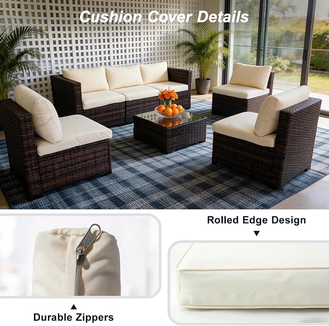 12 Pcs Patio Cushion Covers, Outdoor Rattan Sectional Sofa Cushion Covers, Replacement Washable & Reusable Furniture Protector for Patio Couch(12Pcs-Beige, 25.6 * 25.6 * 4-inch)